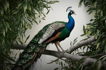 Fototapeta premium Congo Peafowl Bird Perched on a Branch in Nature, Realistic Photo, Wallpaper, Cover and Screen for Smartphone, Cell Phone, Computer, Laptop