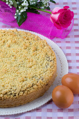 homemade cake on a set table closeup