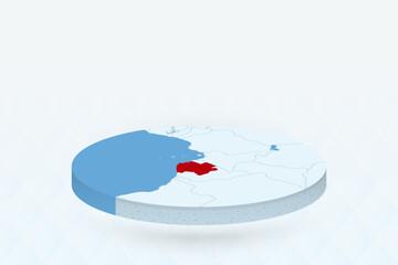3D Isometric Map Highlighting Gabon in Red.