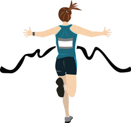 Female Athlete Breaking the Finish Line Ribbon, Rear View