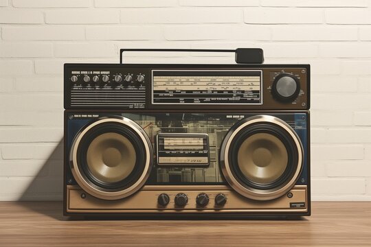 Portable radio tape recorder on table