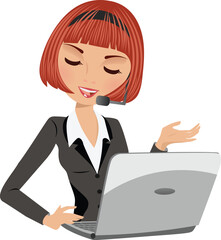 woman working on laptop and headset vector isolated