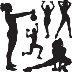 Ladies Fitness Gym Workout Silhouette Vector Set