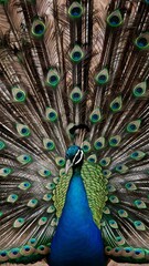 Obraz premium Congo Peafowl Bird with Open Fan Tail, Realistic Photo, Wallpaper, Cover and Screen for Smartphone, Cell Phone, Computer, Laptop