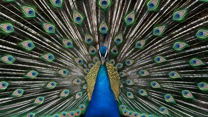 Congo Peafowl Bird with Open Fan Tail, Realistic Photo, Wallpaper, Cover and Screen for Smartphone, Cell Phone, Computer, Laptop