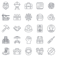 Labor Day icons set, Included icons as Briefcase, Hard Hat, Office Building, Factory and more symbols collection, logo isolated vector illustration
