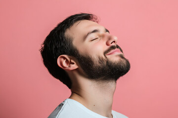 Obraz premium A close up of a man's face with his eyes closed