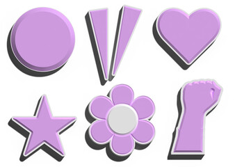 Different figures, hand, flower on isolated background, 3D rendering illustration