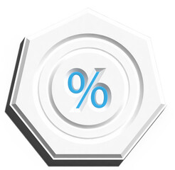 Percentage icon in hexagon on isolated background, 3D rendering illustration