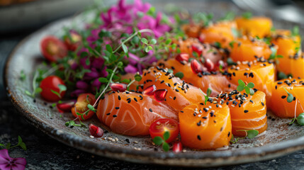 A colorful and nutritious plant-based meal, beautifully arranged on a plate, highlighting vegan cuisine