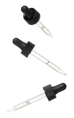 Glass pipette with black tip and white liquid inside on isolated background
