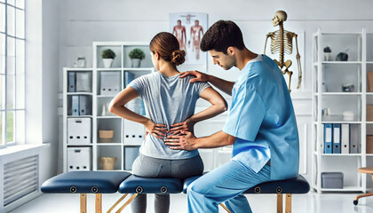  A physical therapist assists an elderly man with leg rehabilitation.