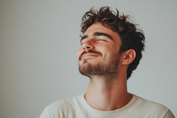 Fototapeta premium A close up of a man's face with his eyes closed