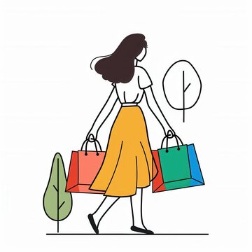 recommend clip art: Artistic illustration of female shopping with shopping bags