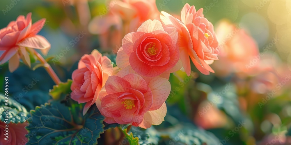 Sticker large begonia blossoms selective focus