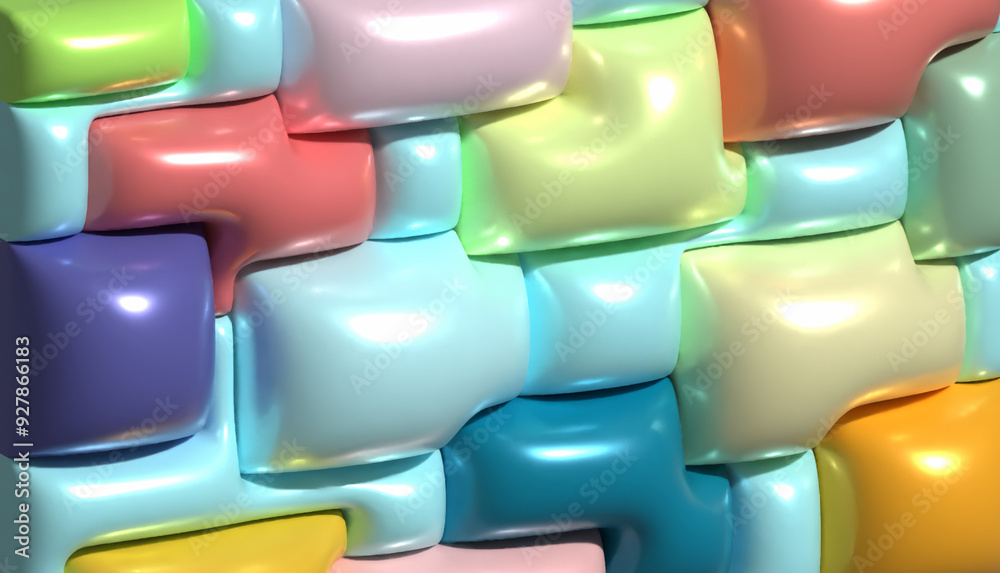 Poster abstract background with convex multicolored shapes, 3d rendering illustration