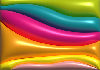 Abstract image with smooth, wavy lines in bright colors with a glossy effect, a sense of three-dimensionality and iridescence, 3D rendering illustration