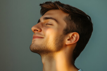 Fototapeta premium A close up of a man's face with his eyes closed