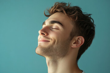 Obraz premium A close up of a man's face with his eyes closed