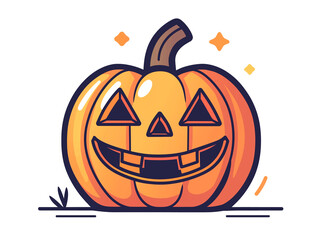 Cartoon illustration of a smiling pumpkin with transparent background.