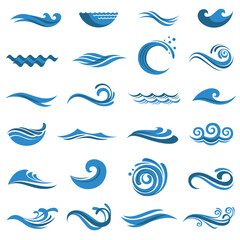 abstract collection of sea waves icons isolated on white background