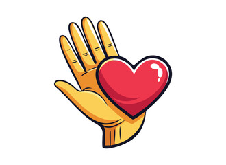 Vibrant Yellow Hand Holding Heart Emoji Illustration - Love and Care Symbol