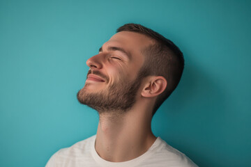 Obraz premium A close up of a man's face with his eyes closed