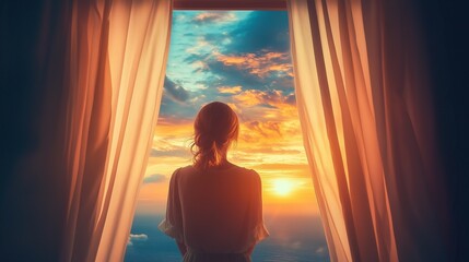 A woman standing by a window