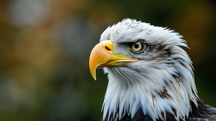 Obraz premium Close-up Portrait of a Majestic Bald Eagle with Sharp Yellow Beak.