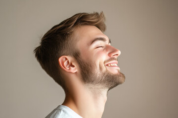 Obraz premium A close up of a man's face with his eyes closed