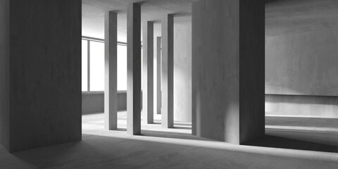 Abstract empty concrete interior. Minimalistic dark room design template