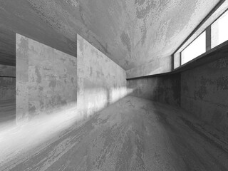 Abstract empty concrete interior. Minimalistic dark room design template
