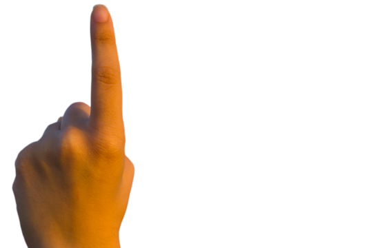 Number one gesture on transparent png background.