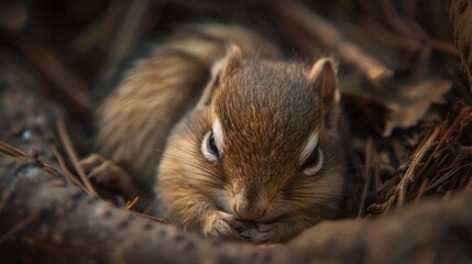 Obraz premium Newborn chipmunk sleeping in drey close up