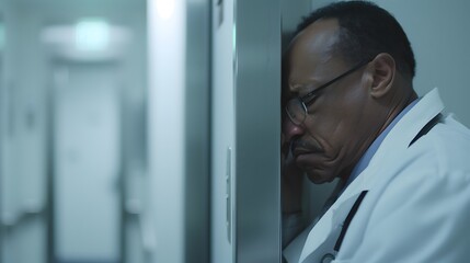 Doctor Resting Head on Wall
