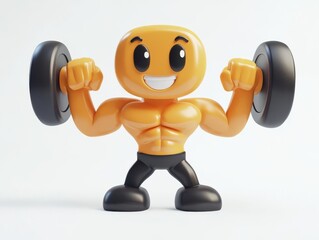 Fototapeta premium Fitness mascot, strong dumbbell character with flexing muscles, white background, 3D illustration