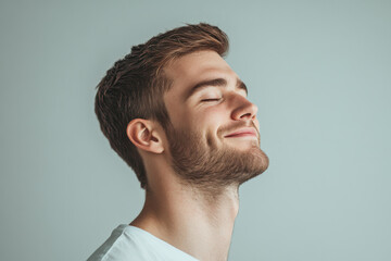 Fototapeta premium A close up of a man's face with his eyes closed