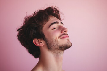 Fototapeta premium A close up of a man's face with his eyes closed