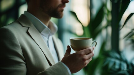 Man Enjoying Coffee in a Stylish Cafe