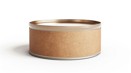 Tin can with blank brown label on white background isolated with clipping paths