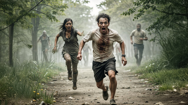 Zombies Running in Suburb