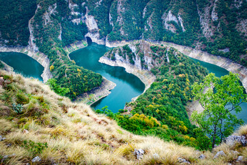 Special nature reserve "Uvac Canyon", Serbia. The beautiful meanders of lake Uvac and the special nature reserve under the protection of the State of Serbia and the habitat of the griffon valture