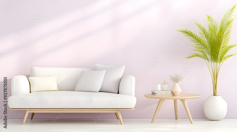 Wall mural modern minimalist living room with trendy lilac walls