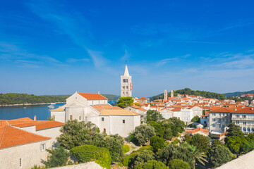 Obraz premium Aerial view of old town of Rab on the Island of Rab, Croatia