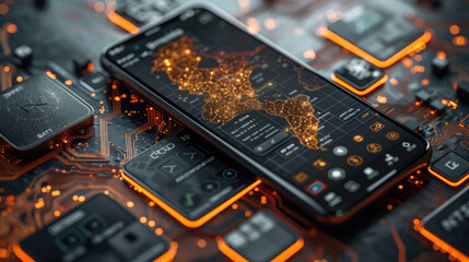 A digital wallet on a smartphone screen, with various cryptocurrencies displayed and a futuristic background