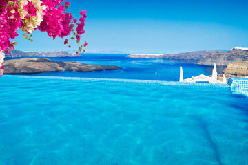 Pool and view of Santorini caldera