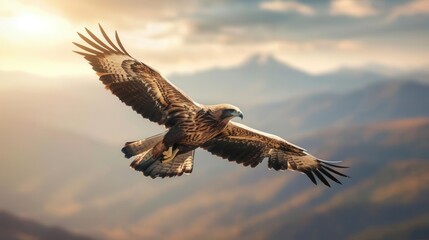 Fototapeta premium Majestic griffin soaring above a sunlit valley, griffin flight, mythical beauty