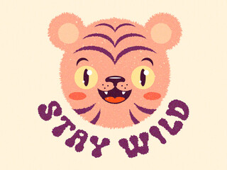 Kids poster of a head tiger and typography 