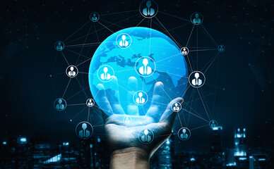 People network and global communication concept. Business people with modern interface of community...