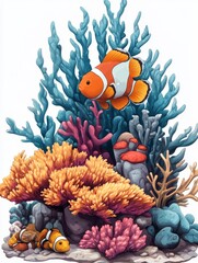 Vibrant Coral Reef Scene with Clownfish
